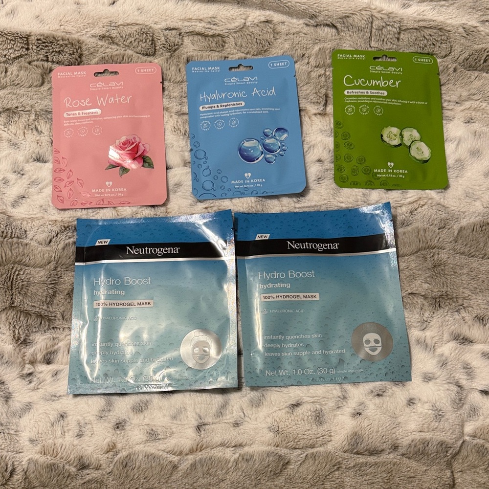 Facial Mask Bundle-2 Neutrogena Hydro Boost Mask-3 Celavi Simple Beauty Masks